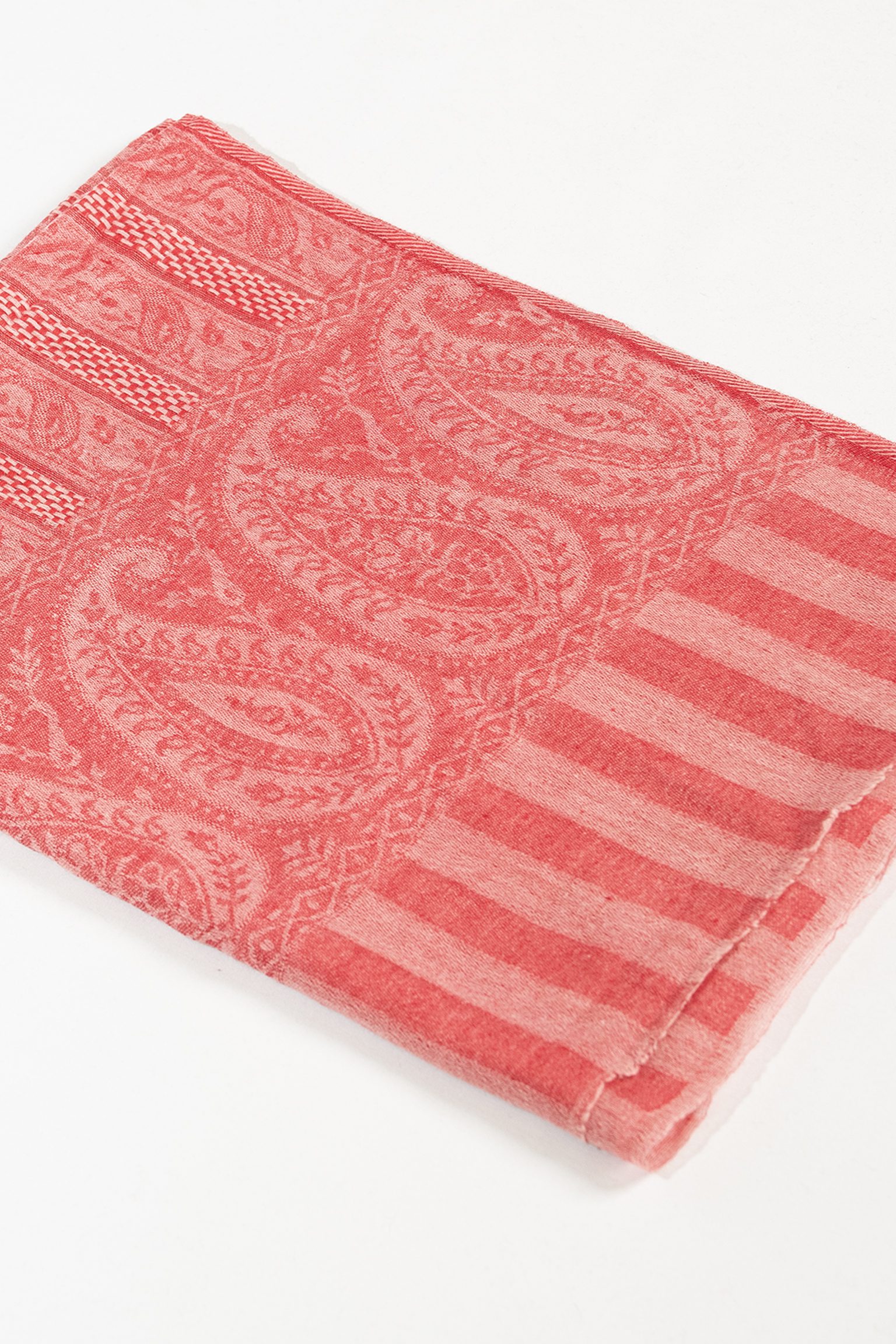 Rose Dawn Paisley Jacquard Scarf – Soft Coral Red - Image 4
