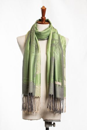 Verdant Oasis Botanical Shawl – Leaf Green & Slate Grey