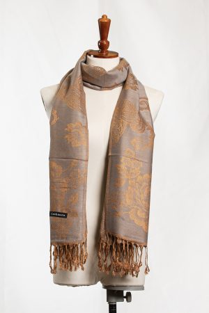Golden Petal Luxe Tapestry Shawl – Taupe & Amber
