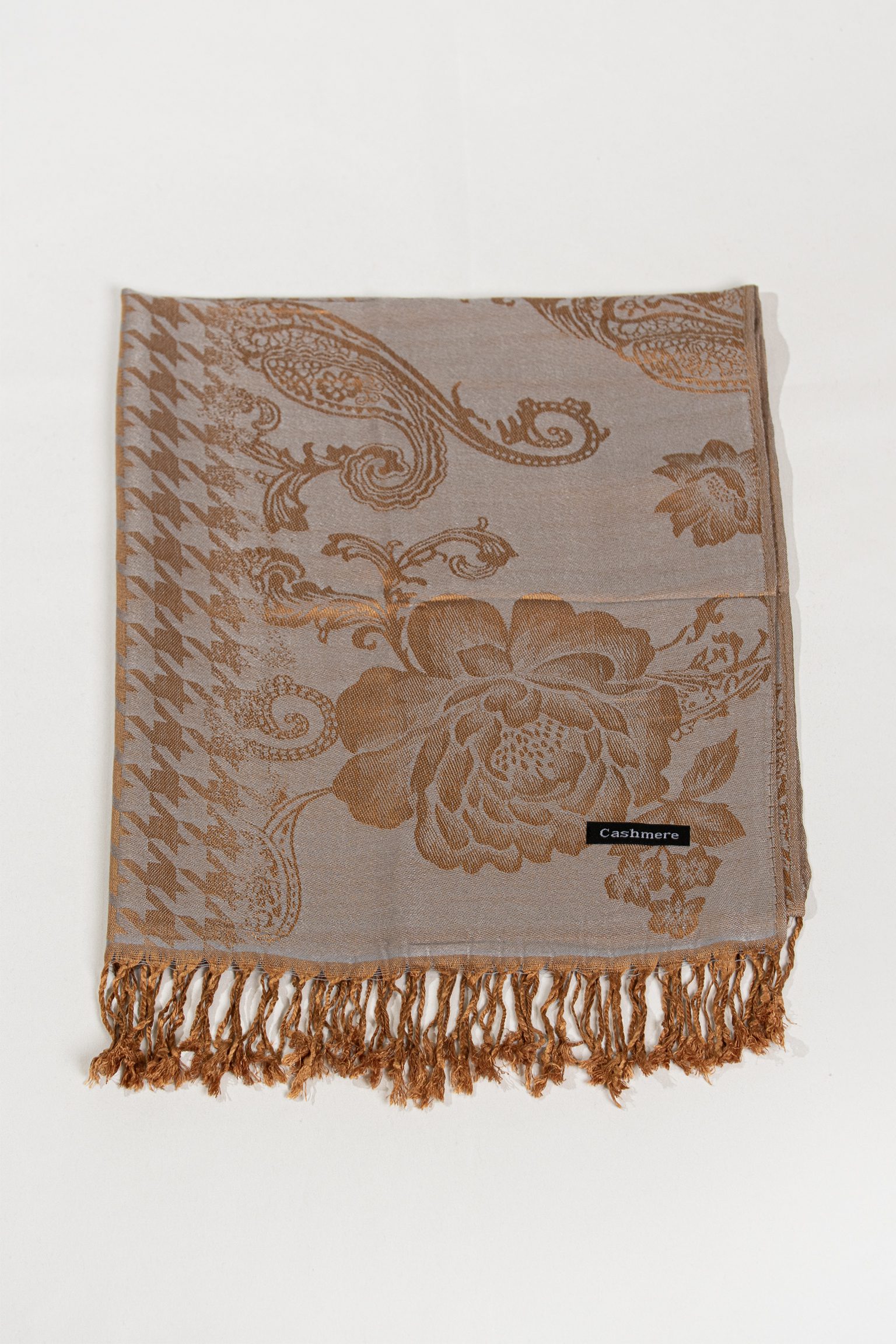 Golden Petal Luxe Tapestry Shawl – Taupe & Amber - Image 3