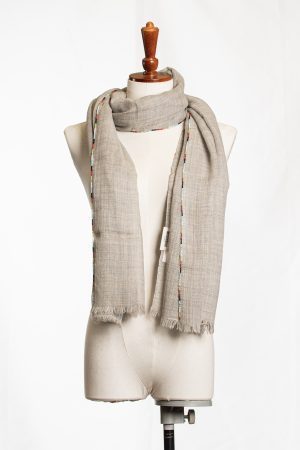 Sandstone Whisper Beaded-Trim Lightweight Scarf