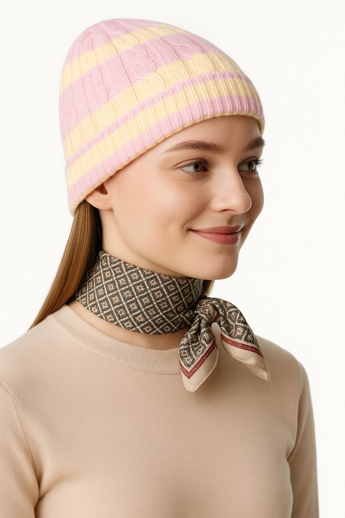 Cotton Candy Stripe Cable-Knit Beanie