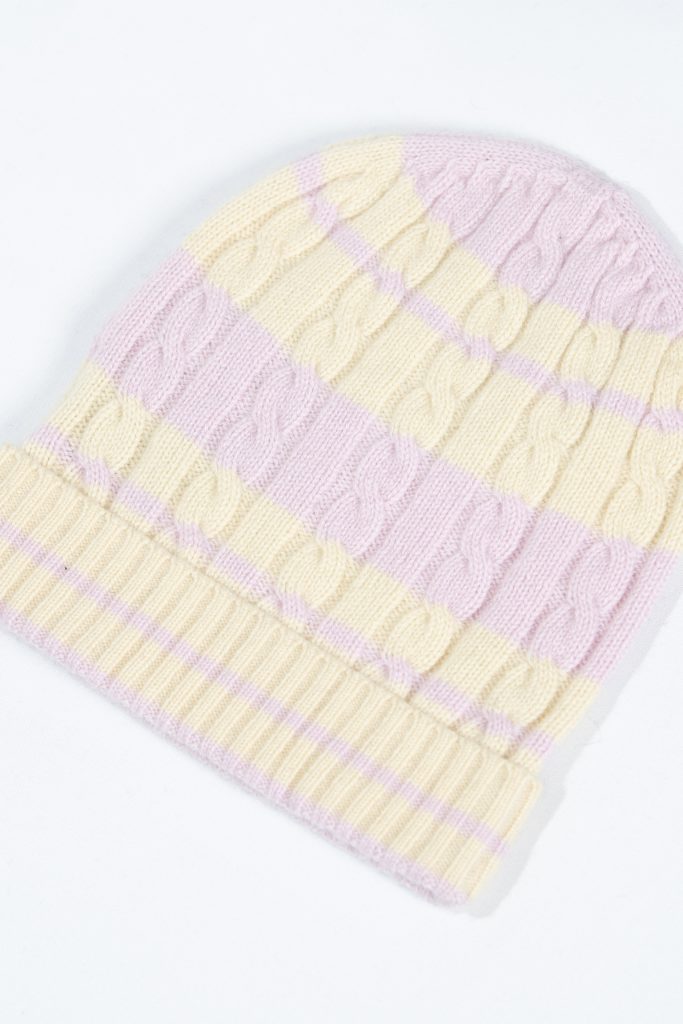 Cotton Candy Stripe Cable-Knit Beanie