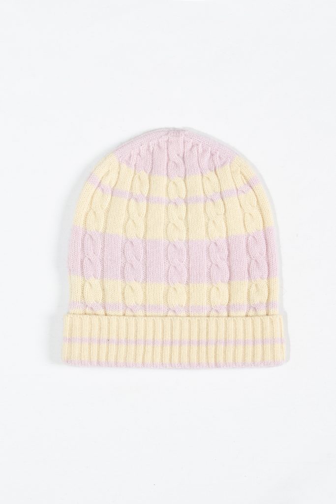 Cotton Candy Stripe Cable-Knit Beanie