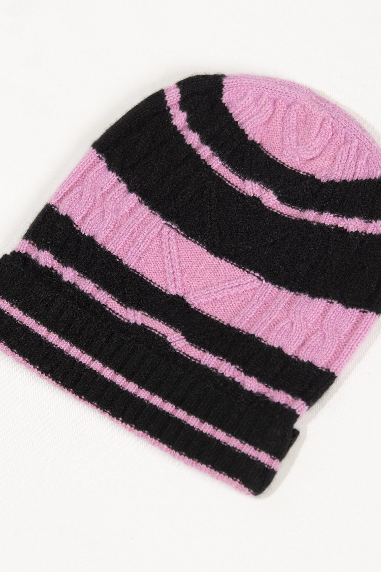 Midnight Berry Stripe Cable-Knit Beanie - Image 2
