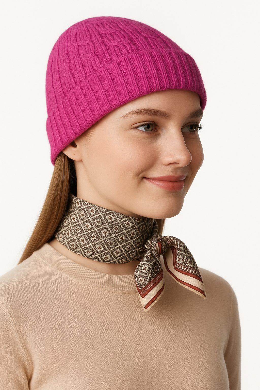 Wild Raspberry Cable-Knit Beanie – Vibrant Pink