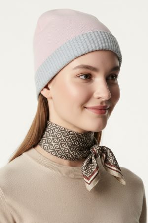 Frosted Petal Two-Tone Knit Beanie