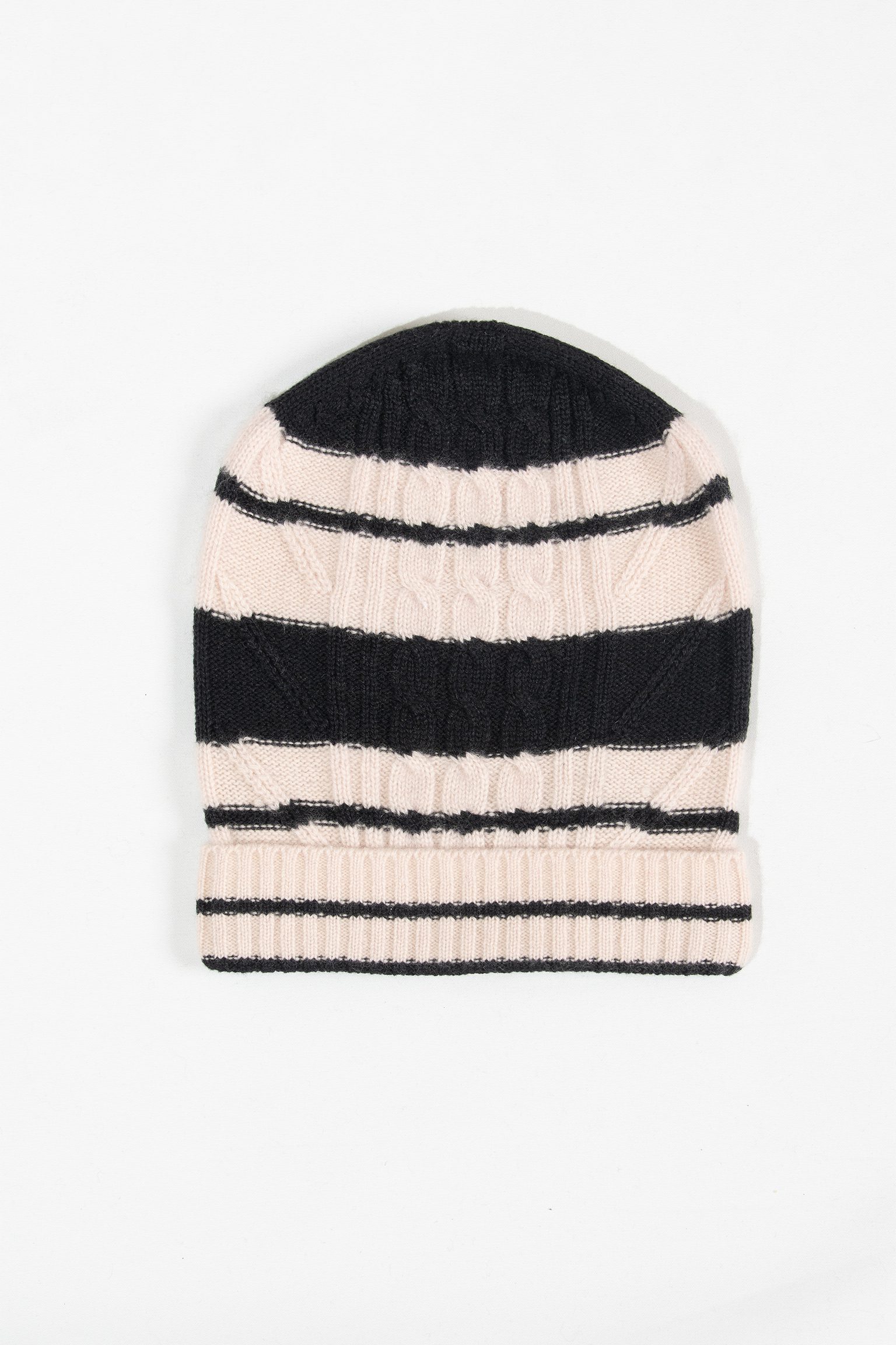 Soft Blush Stripe Cable-Knit Beanie - Image 2