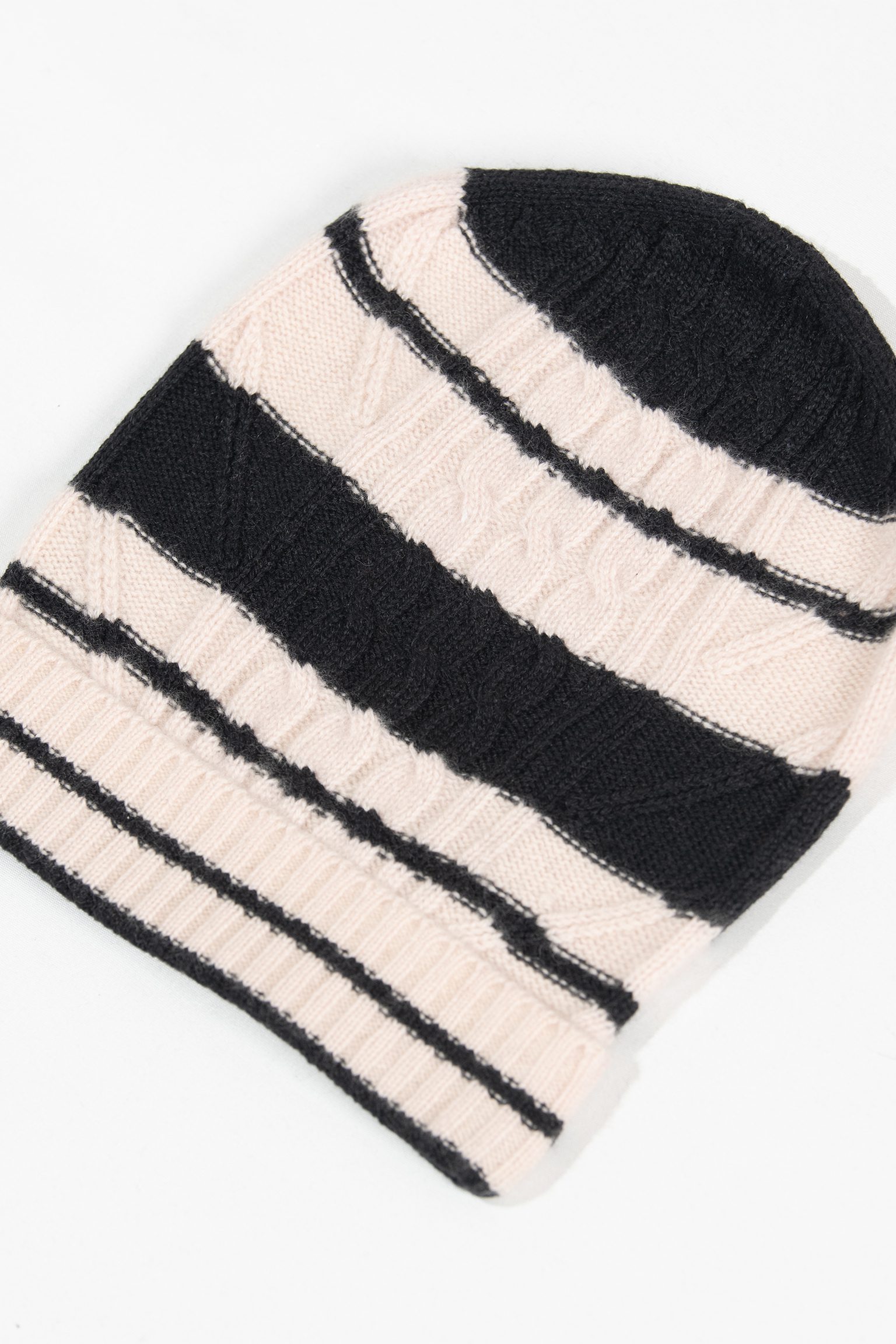 Soft Blush Stripe Cable-Knit Beanie - Image 3