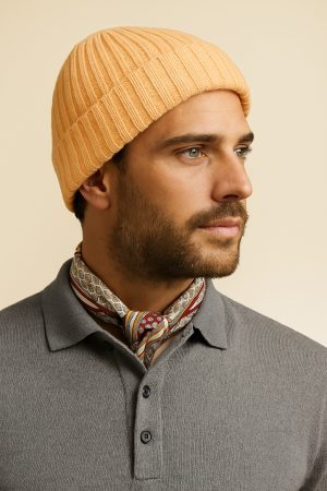 Golden Apricot Rib-Knit Beanie – Warm Peach