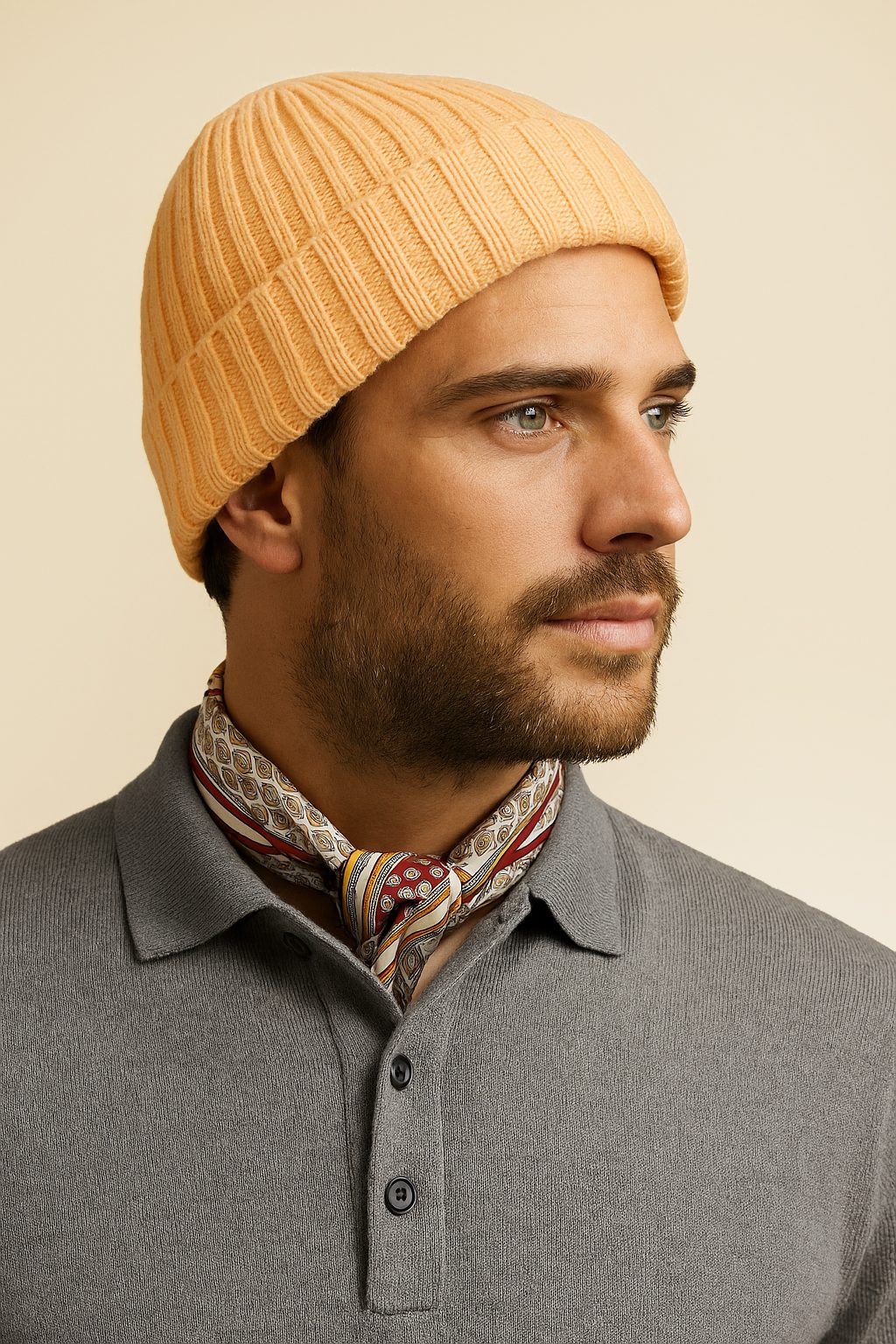 Golden Apricot Rib-Knit Beanie – Warm Peach