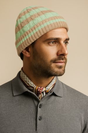 Mint-Taupe Ribbed Knit Beanie