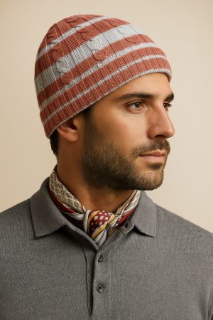 The Rust & Grey Textured Stripe Beanie