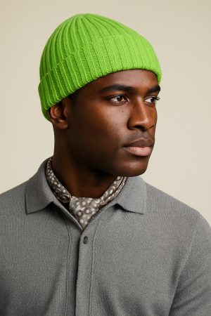 Neon Verde Ribbed Knit Beanie