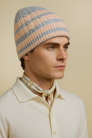 HarborStripe Cable-Knit Beanie