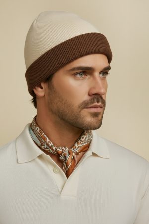 IvoryMocha Contrast Knit Beanie