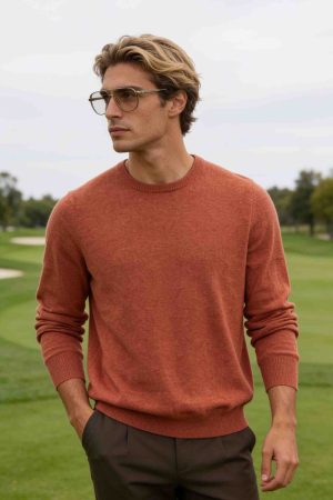 Burnt Orange Crewneck Knit Sweater