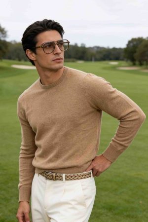 Classic Camel Cashmere Crewneck Sweater