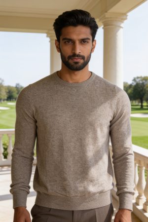 Sandstone Beige Classic Crewneck Sweater