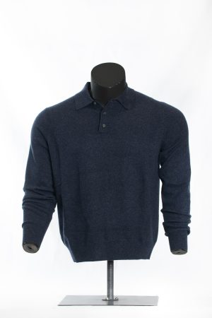 Navy Long-Sleeve Knit Polo