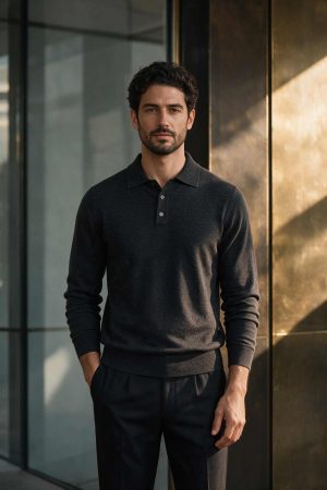 Midnight Luxe Knit Polo Sweater