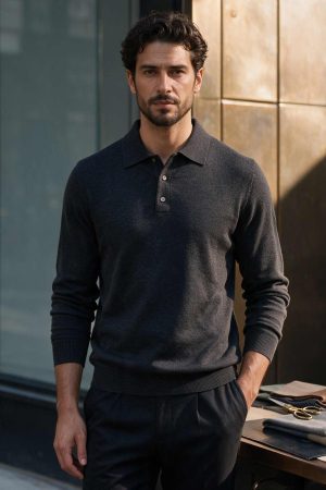 The Charcoal Heritage Long-Sleeve Knit Polo