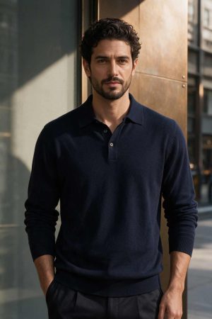 The Meridian Navy Merino Knit Polo