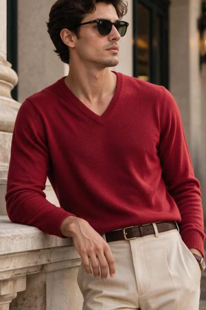 Crimson Edge V-Neck Sweater