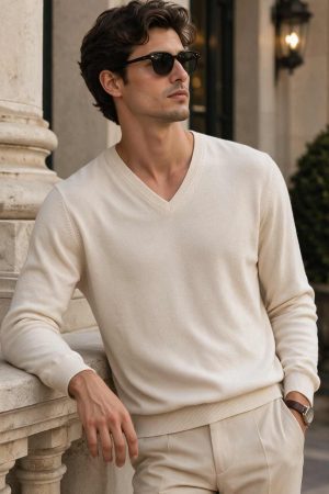 Classic Sandstone V-Neck Sweater