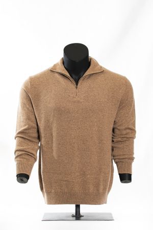 The Camel Heather Merino-Zip Pullover