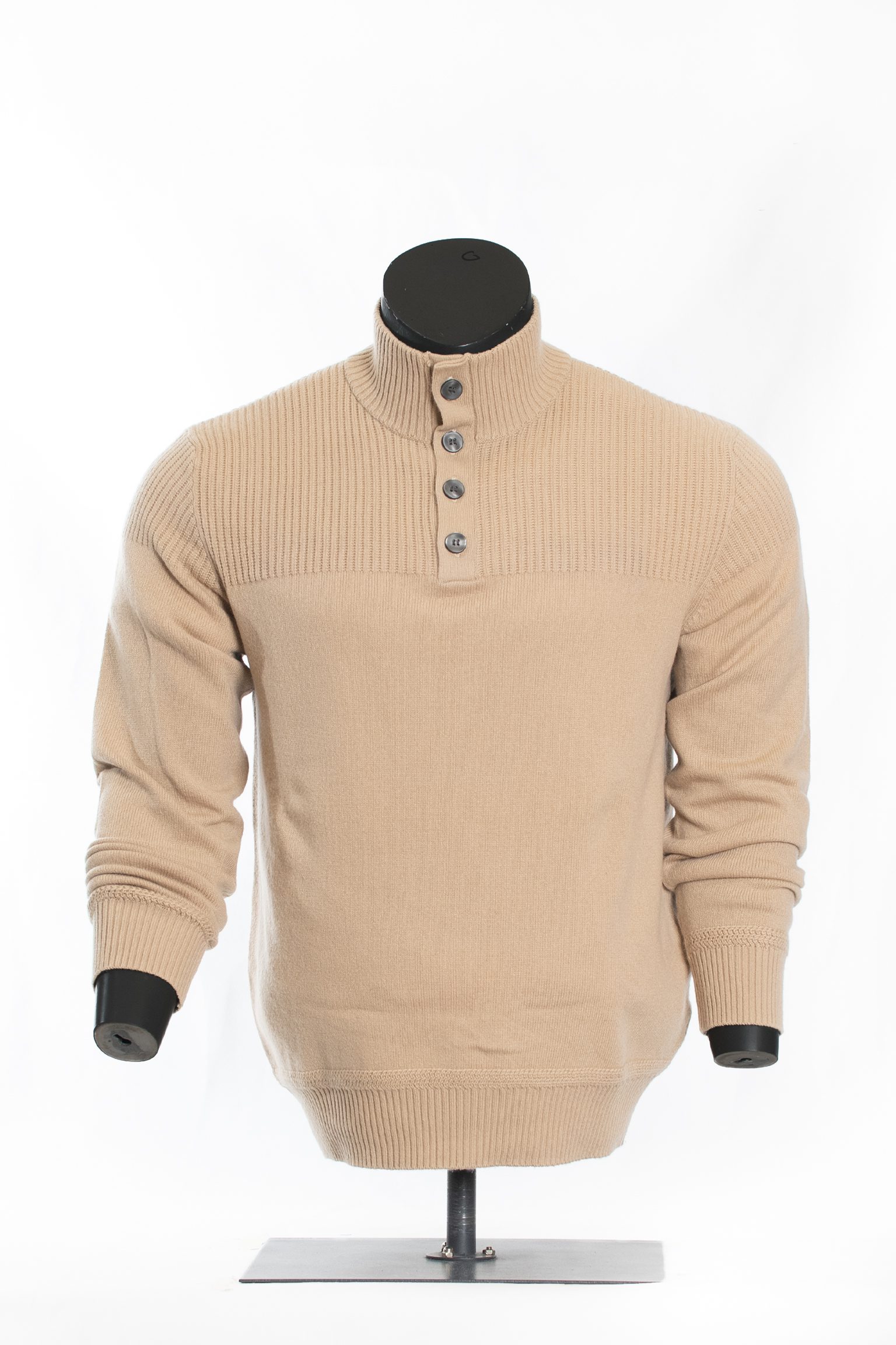 The Sandstone Textured Mock-Neck Button Sweater