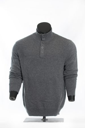 The Charcoal Textured Mock-Neck Button Sweater