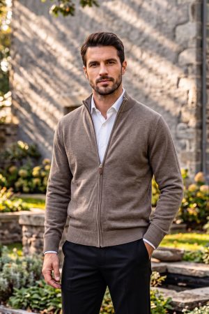 The Walnut Merino-Cashmere Full-Zip Cardigan