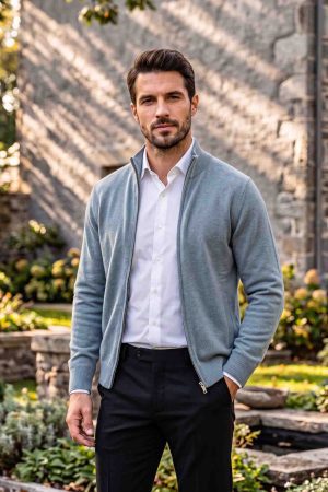 The Slate Blue Cashmere Full-Zip Cardigan