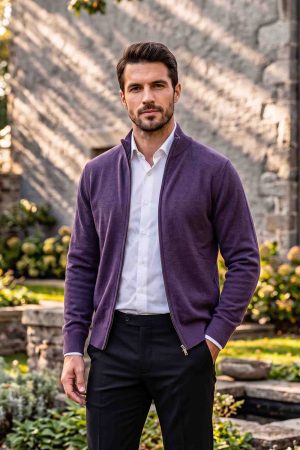 The Royal Amethyst Full-Zip Merino Cardigan