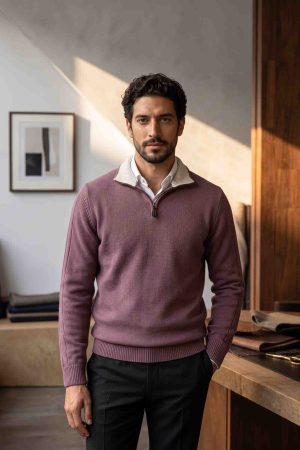 Heritage Rose Quarter-Zip Knit Sweater