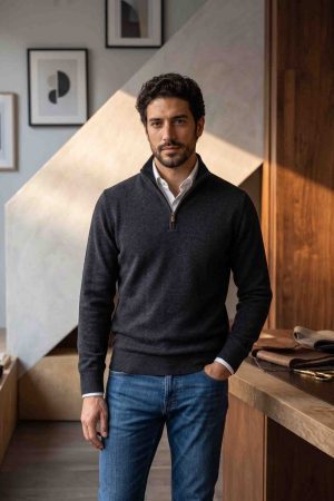 The Artisan Heather Charcoal -Zip Sweater