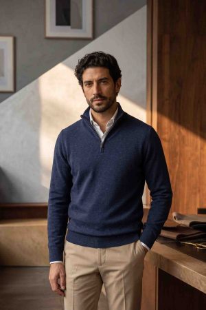 The Indigo Heather Merino-Zip Pullover