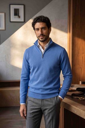 The Sky Blue Merino-Zip Pullover