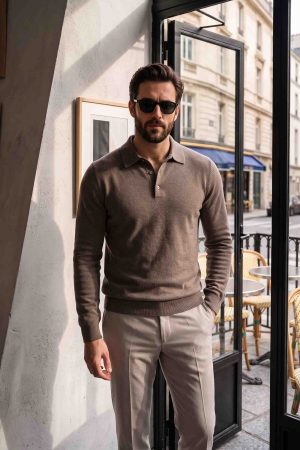 The Taupe Heritage Long-Sleeve Knit Polo