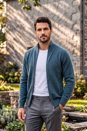 The Alpine Petrol Full-Zip Merino Cardigan