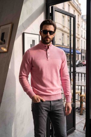 The Rose Heather Textured-Yoke Button Pullover