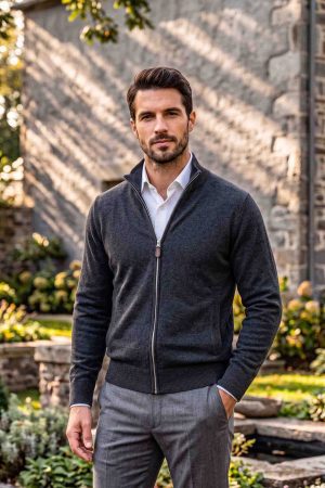 The Charcoal Heather Full-Zip Merino Cardigan