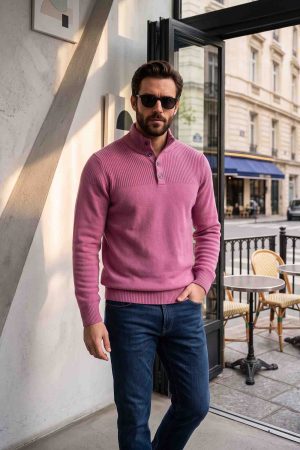 The Magenta Heirloom Mock-Neck Button Pullover
