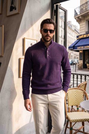 The Amethyst Heritage Mock-Neck Button Sweater