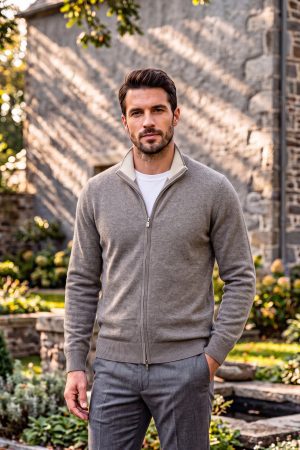 The Heritage Taupe Full-Zip Cashmere Cardigan