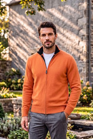 The Heritage Orange Full-Zip Merino Cardigan