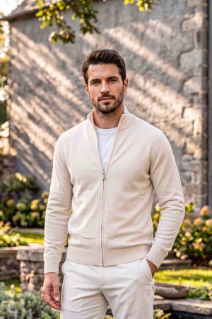 The Ivory Merino Full-Zip Cardigan