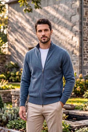 The Indigo Heather Full-Zip Merino Cardigan