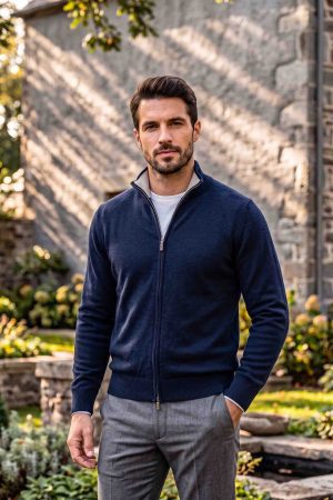 The Midnight Navy Merino Full-Zip Cardigan